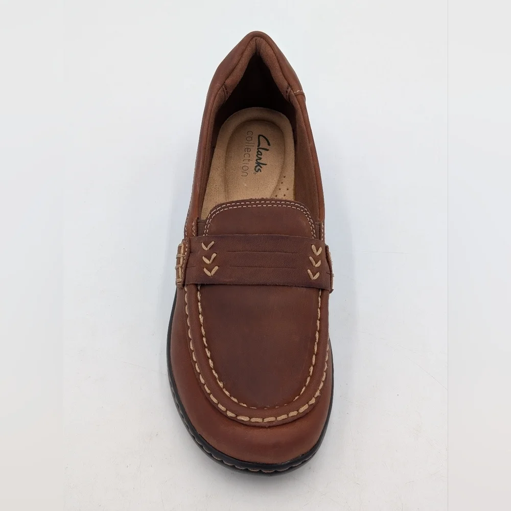 Clarks Cora Ashley Loafer Women's Size 8M Dark Tan Genuine Leather Moccasins